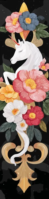 Free dragon bookmark featuring a unicorn with floral details on black